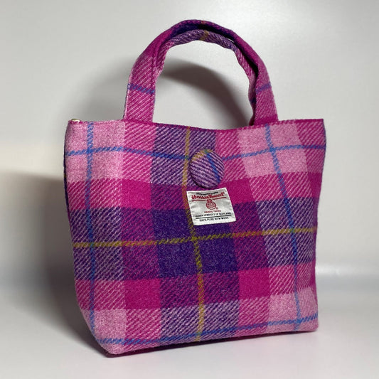 Dark Pink, Yellow and Blue Harris Tweed Handbag